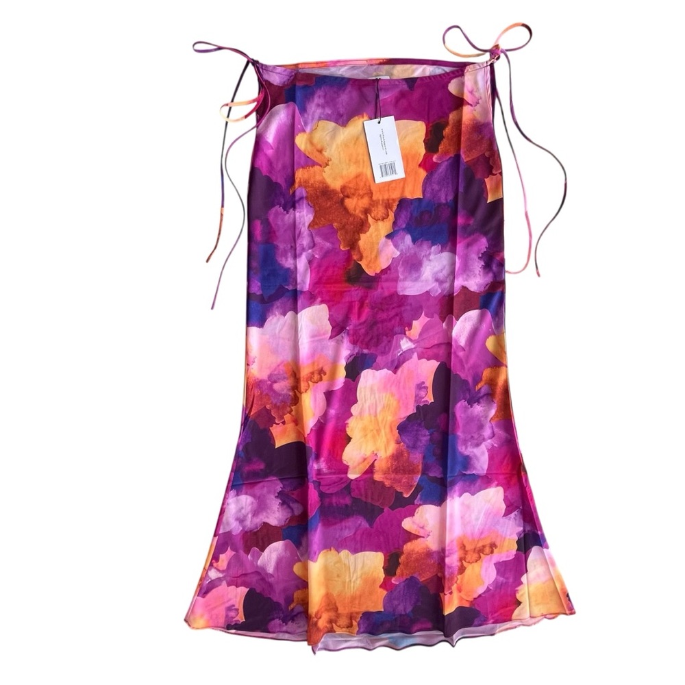 Revolve PLUSH Womens S Fuchsia Multicolor Watercolor Floral Maxi Skirt Chiffon 2